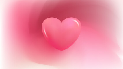 Poster - 3d glossy plastic heart on blurred background. Soft color gradients. Graphic design for wedding invitations and Happy Valentine's Day holiday greetings. Love symbol. Vector illustration.