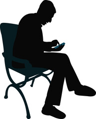 Canvas Print - a man sitting using smart phone, silhouette vector