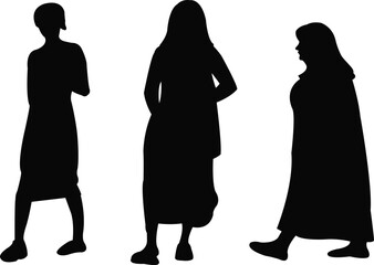 Poster - three women walking body, silhouette vector