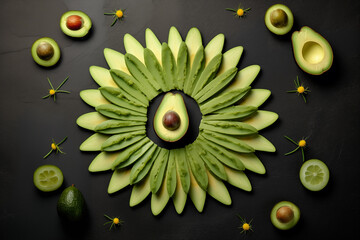 Wall Mural - Beautifully sliced avocadoes. Generative AI