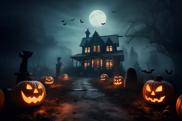 Wall Mural - Enchanted house witchcraft dwelling Halloween background. Generative AI