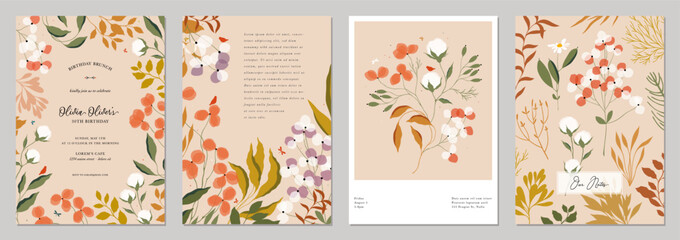 Wall Mural - floral art templates. for wedding invitation, birthday and mothers day cards, flyer, poster, banner,