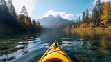 Fototapeta  - Morning Kayaking in the Mountains: Surrounded by Colorful Nature and Aesthetic Pleasures