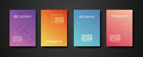 Poster - set cover Design template with geometric lines textured pattern background and dynamic gradation color