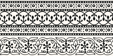 Aufkleber - Black seamless ethnic pattern. Indian ornament, floral  ethnic background. For print, textile, cups, notebooks.