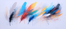 Illustrazione Con Tratti Di Pennello In Colori Sintetici Che Riproducono Piume Colorate Su Sfondo Bianco