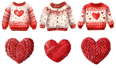 Wall Mural - Cozy knitted sweaters. Watercolor Valentines Day clipart