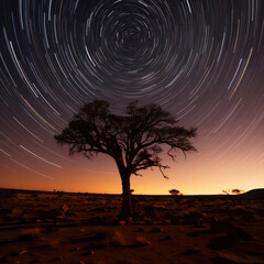 Wall Mural - star trails over camelthorn in desert.