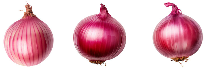 Wall Mural - Set of red onion top view isolated on white or transparent background