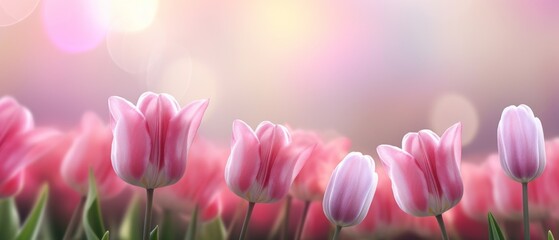  Beautiful pink Tulip on a blurred spring sunny background. bright pink tulip flower background for the spring or love concept. beautiful natural spring scene, texture for design, copy space. banner