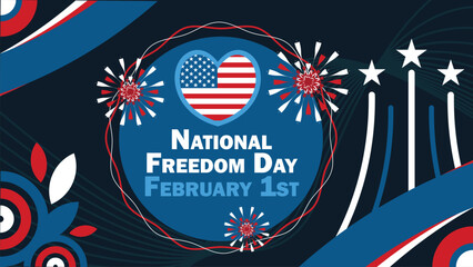 Wall Mural - National Freedom Day vector banner design with geometric shapes and vibrant colors on a horizontal background. Happy National Freedom Day modern minimal poster.