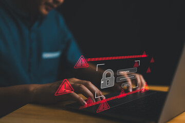Leinwandbilder - Cyberattack computer network, System warning hacked alert, Cybersecurity vulnerability, data breach, compromised information. Malicious software, virus cybercrime. Notification error maintenance.