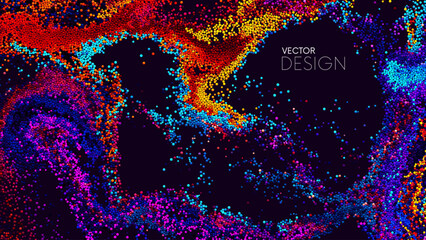 Wall Mural - Chaotic motion of small colorful particles. Colorful gradient dots randomly flowing and swirling in liquid stream. Abstract dynamic circles background for banner, flyer, poster. Vector Illustration