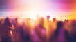 Festival event party outdoor, blurred people background, sunset lights decoration