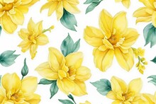 Yellow Watercolor Flowers Seamless Pattern Generative Al