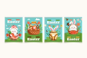 Sticker - Set of Easter cards in flat style