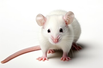 Poster - A white rat sitting on top of a white surface. Laboratory animal, testing model for research.