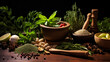 Aromatic Herbs With Mortar