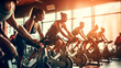 People in the gym on exercise machines. Selective focus.