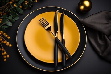 Wall Mural -  a close up of a plate with a fork and a knife and a plate with an ornament on it.