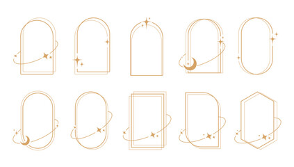 Simple modern aesthetic line elements Modern geometric linear frame with sparkling stars.