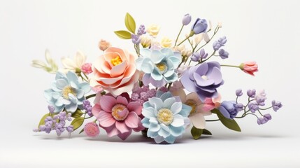 Poster - A picturesque display of a pastel-colored floral bouquet against a clean white backdrop, providing an ideal area for custom greetings or captions. Generative AI