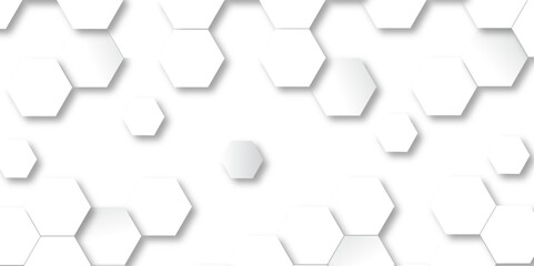 Abstract hexagon background. Futuristic abstract honeycomb mosaic white technology background. Surface polygon pattern with glowing hexagon paper texture and futuristic business. graphic concept.