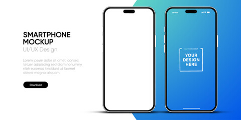 Poster - 3d high quality vector smartphone mockups. Ultra realistic mobile device UI UX mockup for presentation template. Cellphone frame with blank screen isolated templates. 3d isometric illustration.