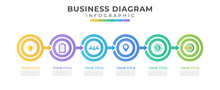 Business 6 steps flow diagram or timeline diagram. Five steps with icon design.