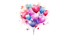 Heart Balloon In Watercolor Style. Balloon In Heart Shape In Watercolor Style. Transparent Background