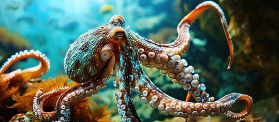 Poster - Long arm octopus Macrotritopus defilippi. with copy space image. Place for adding text or design