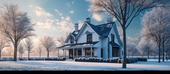 Poster - Modern Farmhouse with white and blue details. with copy space image. Place for adding text or design