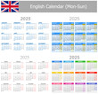 2025 English Mix Calendar Mon-Sun on white background