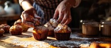 Hand Oven And Muffins In Baking Food Or Cooking Sweet Delicious Cakes On A Tray At Home In The Kitchen Hands Of Baker Taking Hot Muffin Baked Meal Treat Or Delight In Pastry Making At The House