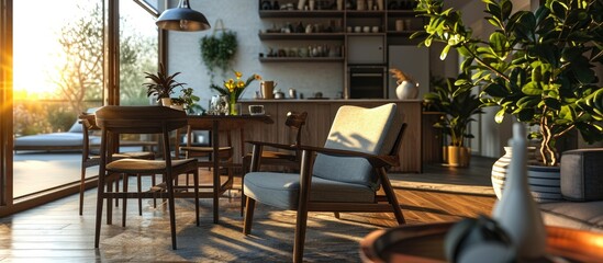 Poster - Interior of a home armchair and dining room. with copy space image. Place for adding text or design