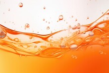 Color Orange Water With Air Bubbles Underwater And Waves On White Background