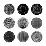 Fototapeta  - Zestaw ręcznie rysowanych kół. 9 okrągłych kształtów z linii.