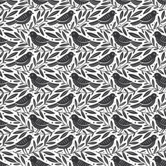 Wall Mural - hand drawn seamless pattern with decorative birds and branches nature floral forest seamless pattern