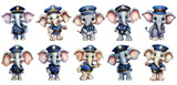 Fototapeta Pokój dzieciecy - Set of Police Elephants Clipart Sticker, generated ai