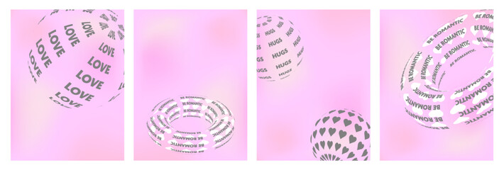 Wall Mural - Set of Valentine's Day posters with hearts and abstract elements. Delicate backgrounds in y2k style with gradients.