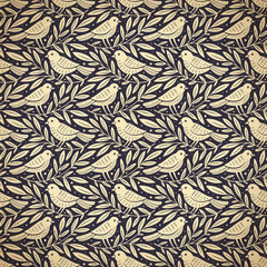 Wall Mural - hand drawn seamless pattern with decorative birds and branches nature floral forest seamless pattern