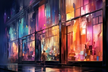 Canvas Print - Twinkling Shop Windows - Generative AI