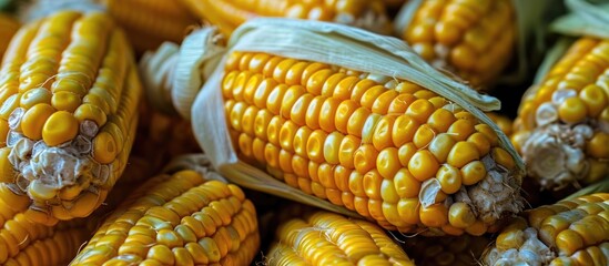 Canvas Print - Photo of aligned corn kernels on yellow cob