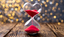 Hourglass In Heart Shape With Red Sand