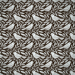 Wall Mural - hand drawn seamless pattern with decorative birds and branches nature floral forest seamless pattern