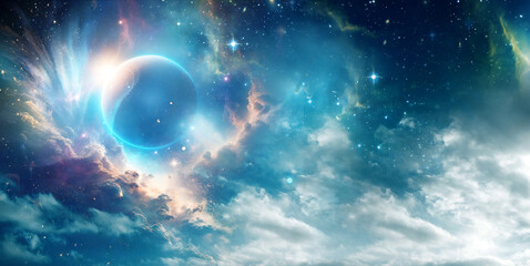 Wall Mural - mystical spiritual fantasy and religious background with universe, nebula, galaxy stars and light, i