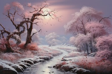 Wall Mural - Frosty Morning Landscapes - Generative AI