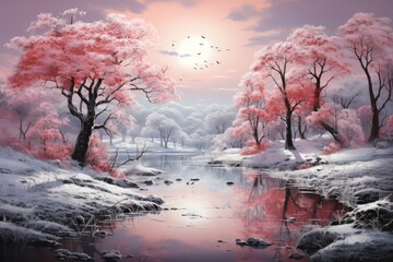 Wall Mural - Frosty Morning Landscapes - Generative AI