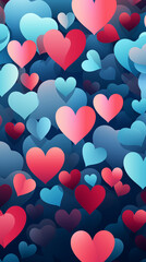 Wall Mural - Valentine's Day card. Red and blue hearts background.