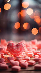 Wall Mural - Beautiful background with hearts, lights, sparkles and bokeh. Valentine's Day card.